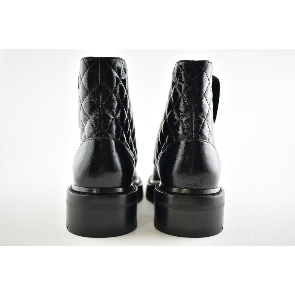 Chanel 21A Black Shiny Patent Quilted Gold CC Chain Combat Ankle Short Boot 40.5 - Picture 10 of 11